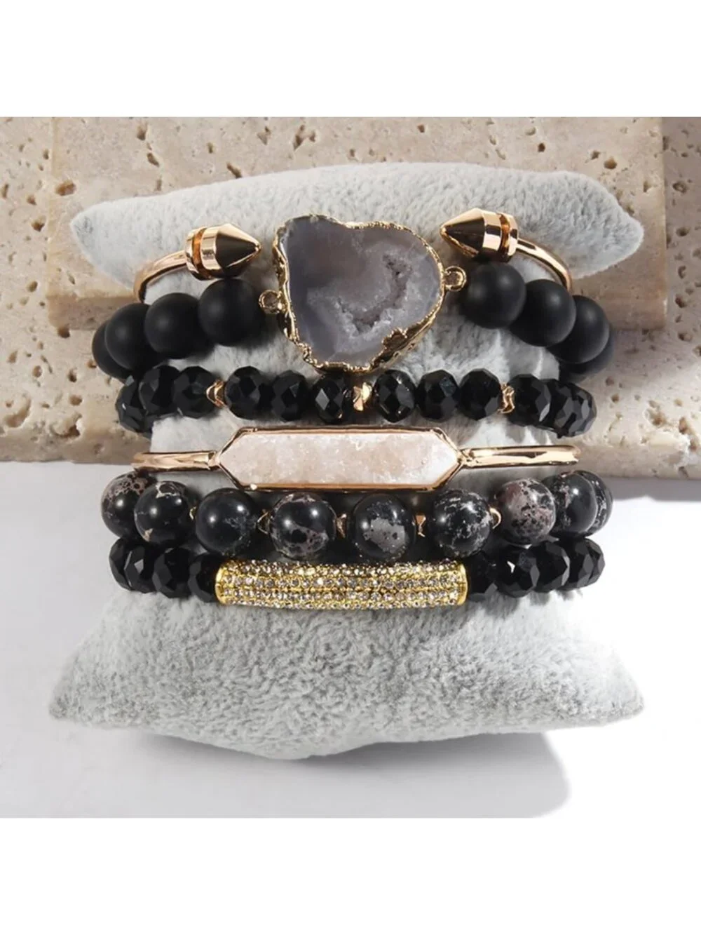 5PCS Boho Stackable Natural Beaded Bracelets & Bangles for Women & Men